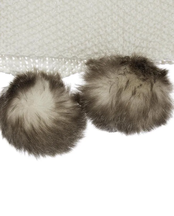 Knitted Faux Fur Pom Pom Throw