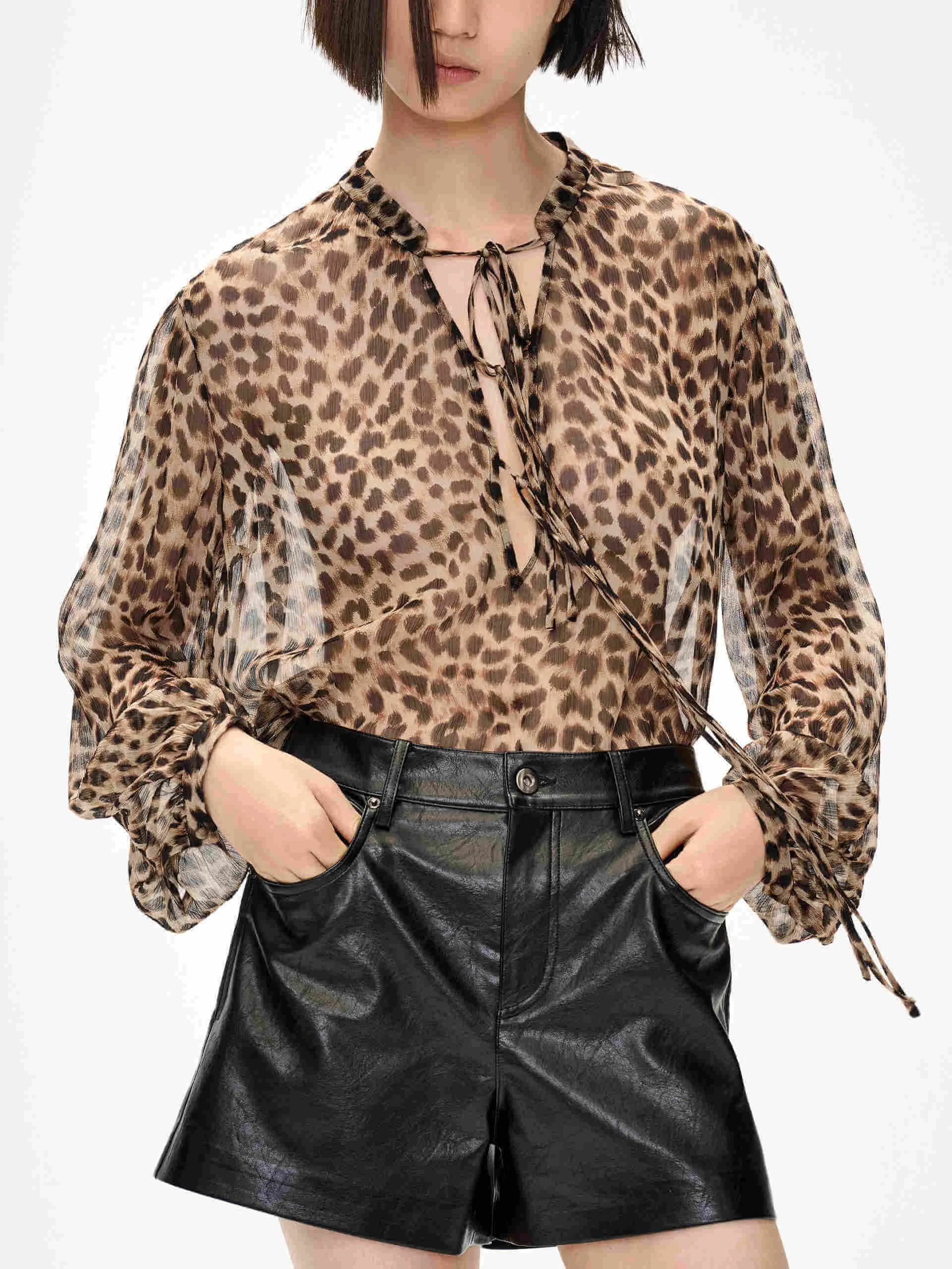 Leopard Print  Sheer Blouse