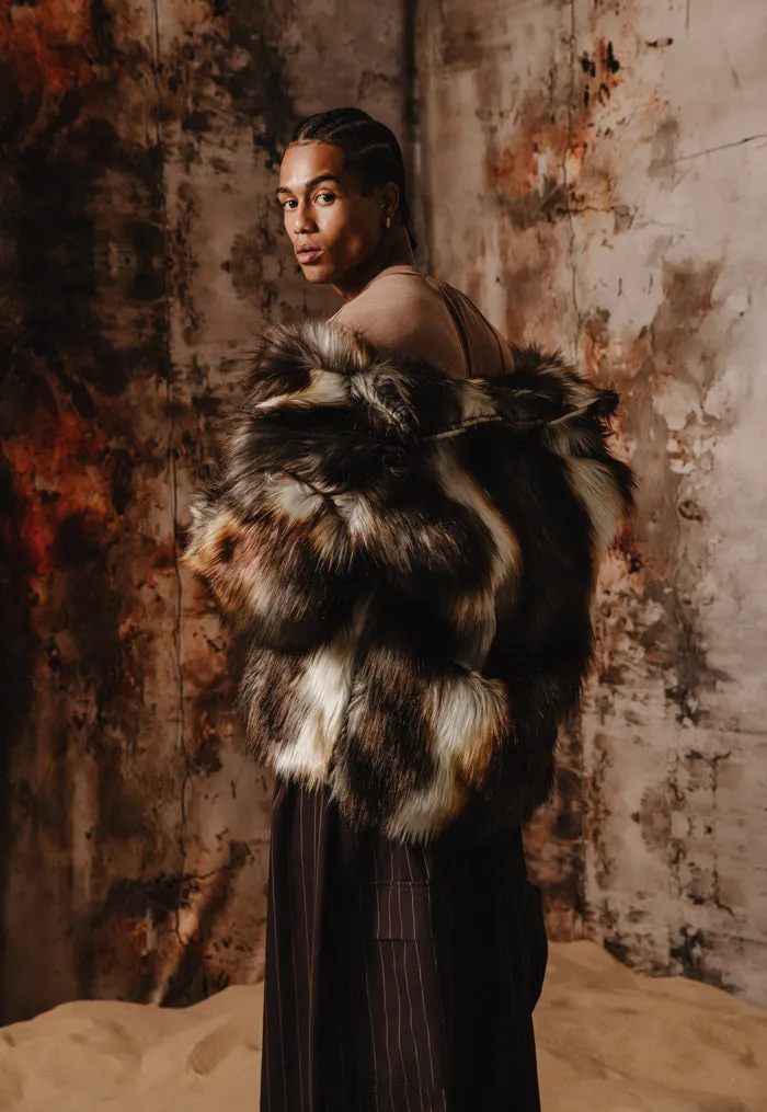 Mateo Faux Fur Jacket Tricolor Brown