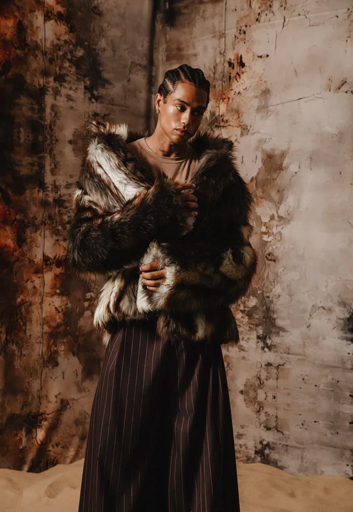 Mateo Faux Fur Jacket Tricolor Brown