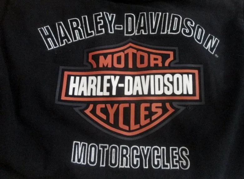 Mens HARLEY DAVIDSON MOTORCYCLES Top Shirt Pullover M BLACK ORANGE HOG