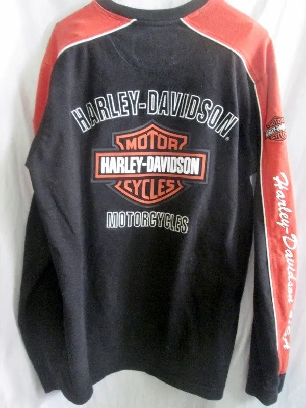 Mens HARLEY DAVIDSON MOTORCYCLES Top Shirt Pullover M BLACK ORANGE HOG
