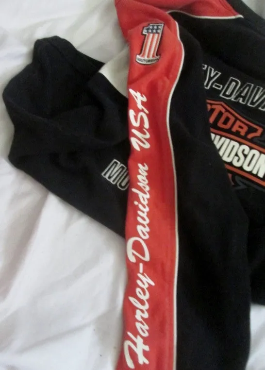 Mens HARLEY DAVIDSON MOTORCYCLES Top Shirt Pullover M BLACK ORANGE HOG