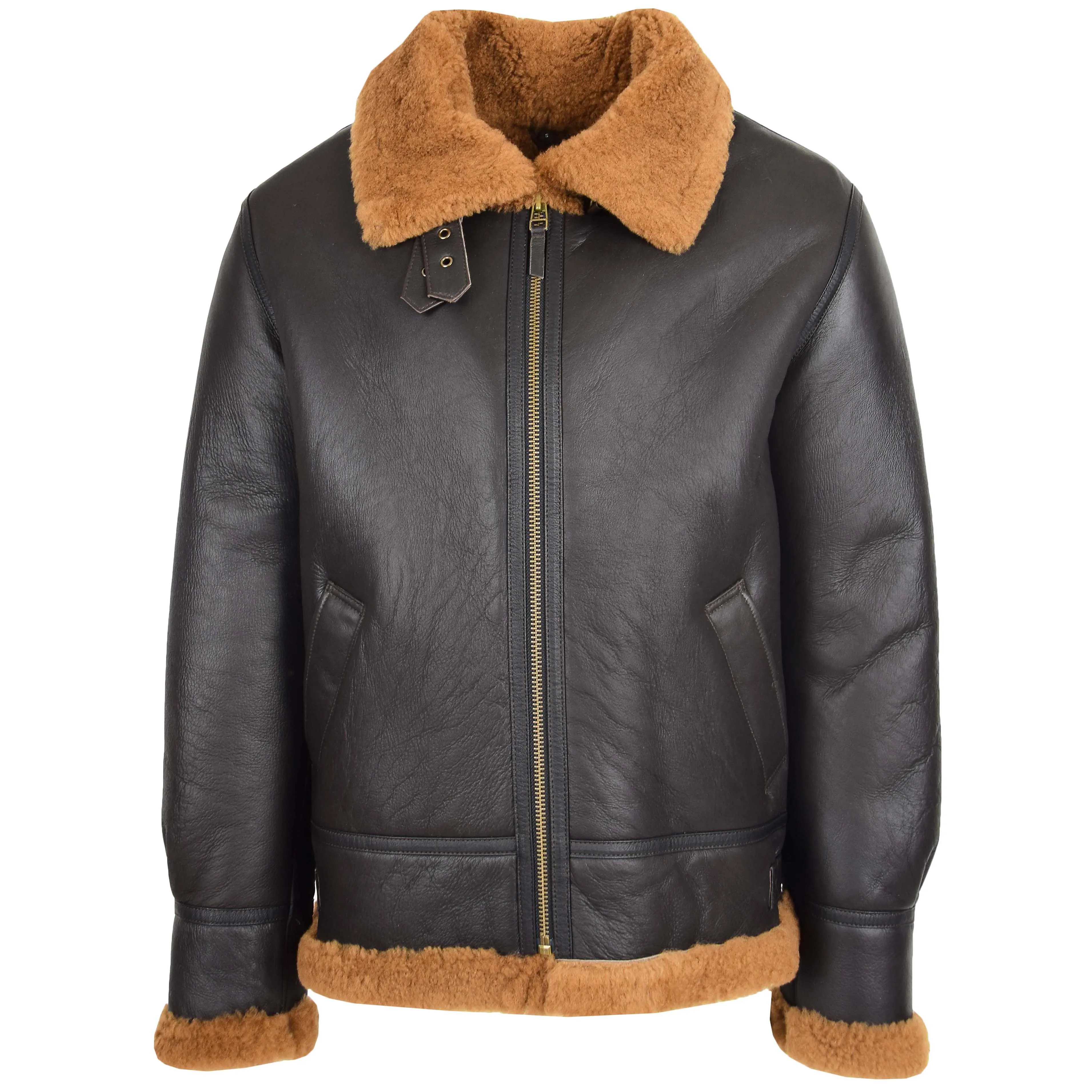 Men's Removable Hoodie B3 Real Sheepskin Jacket Brown Mortenson