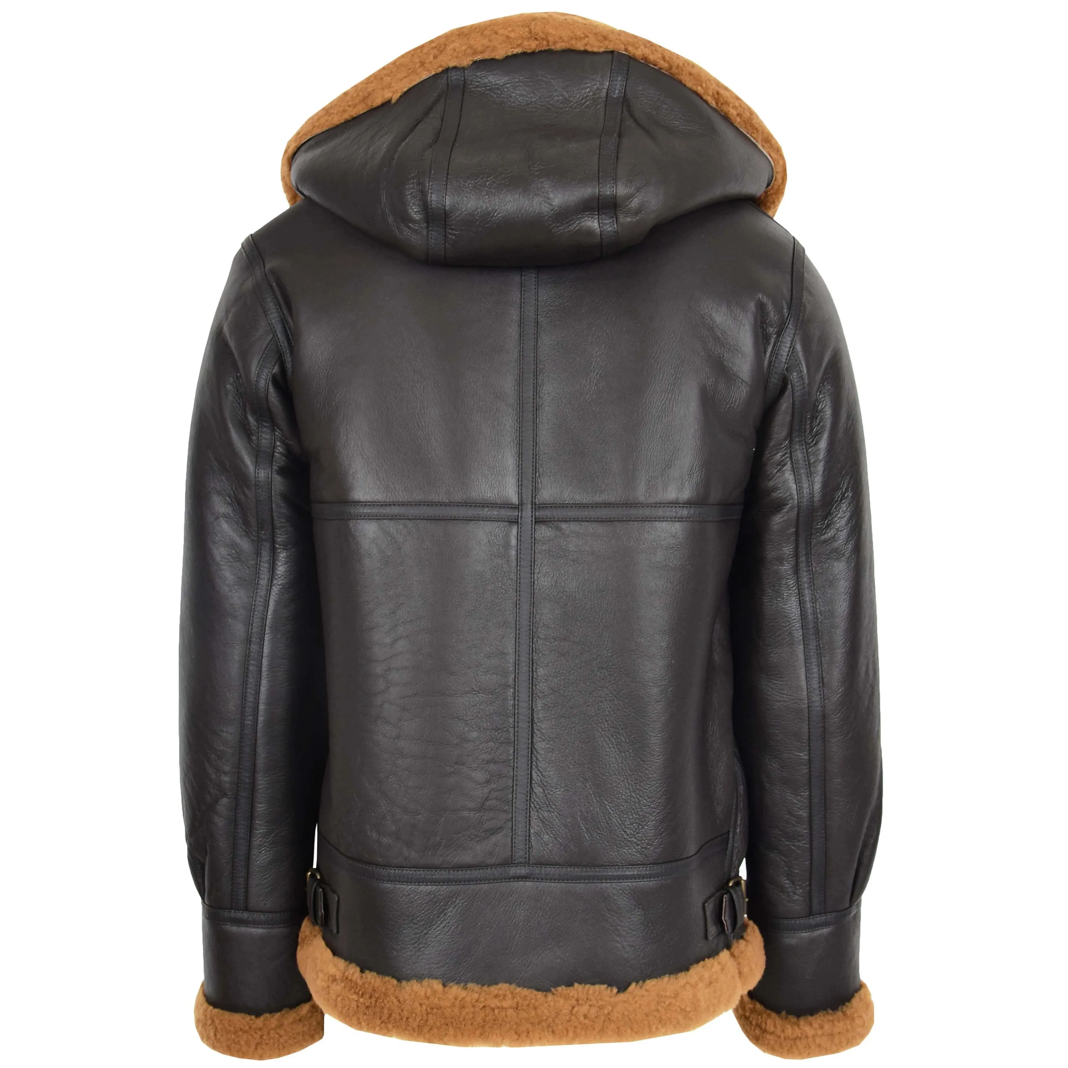 Men's Removable Hoodie B3 Real Sheepskin Jacket Brown Mortenson