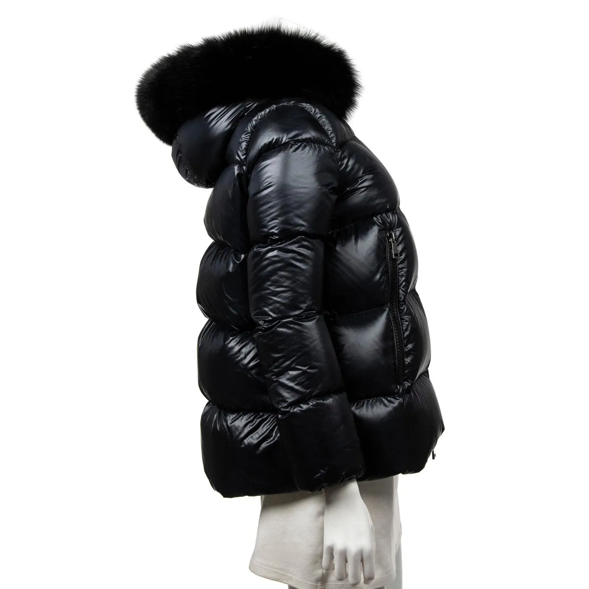 Moncler Black Quilted Serifur Fur Trim Hooded Down Parka Size S | 1