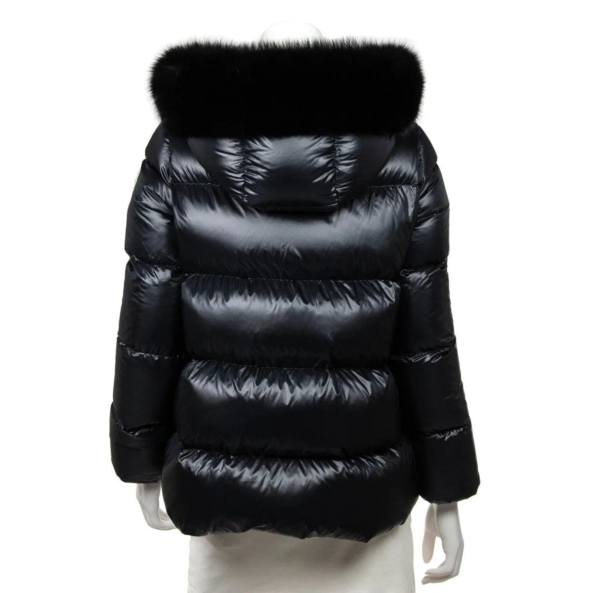 Moncler Black Quilted Serifur Fur Trim Hooded Down Parka Size S | 1