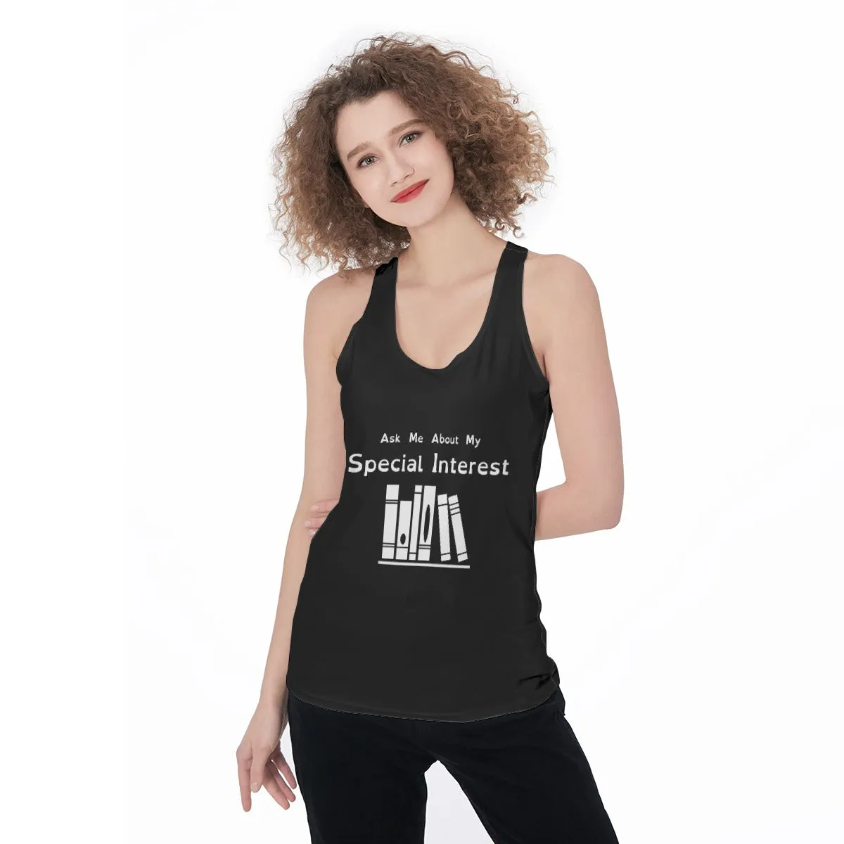 "Ask Me About My Special Interest" Fitted Racerback Tank Top | Choose Your Icon and Colourway