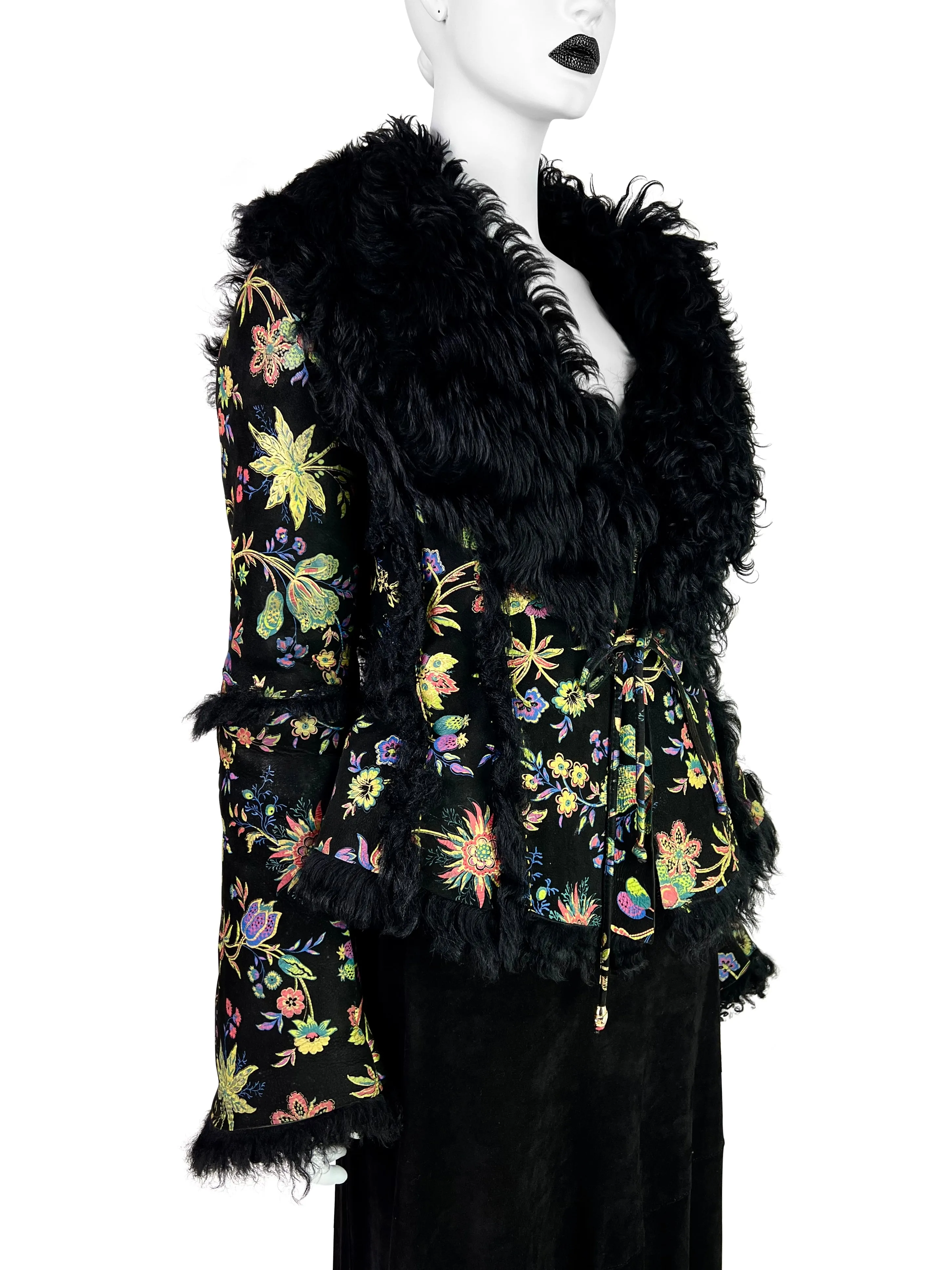 Roberto Cavalli Fall 1999 Hand-painted Flower Shearling Jacket