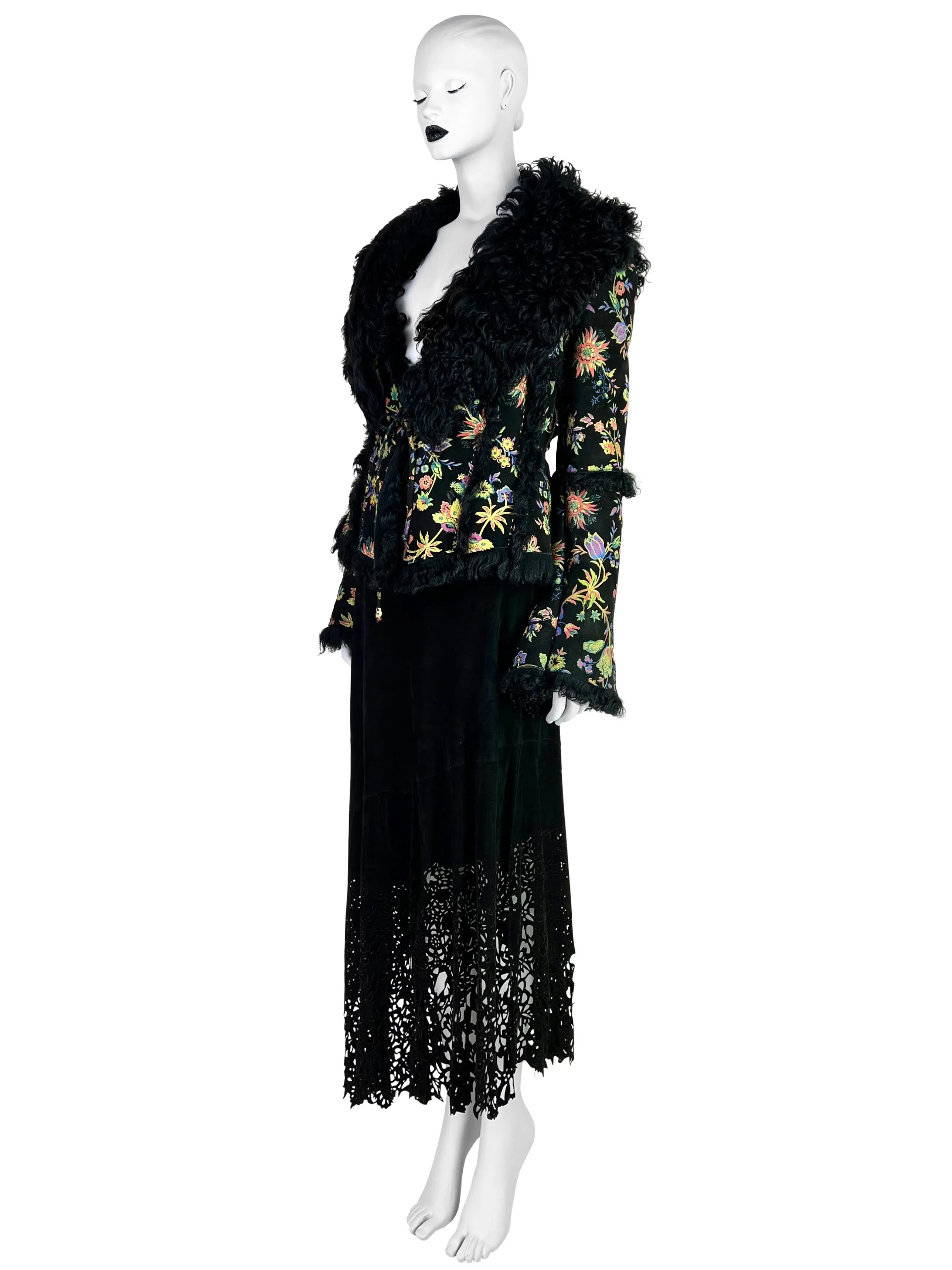 Roberto Cavalli Fall 1999 Hand-painted Flower Shearling Jacket