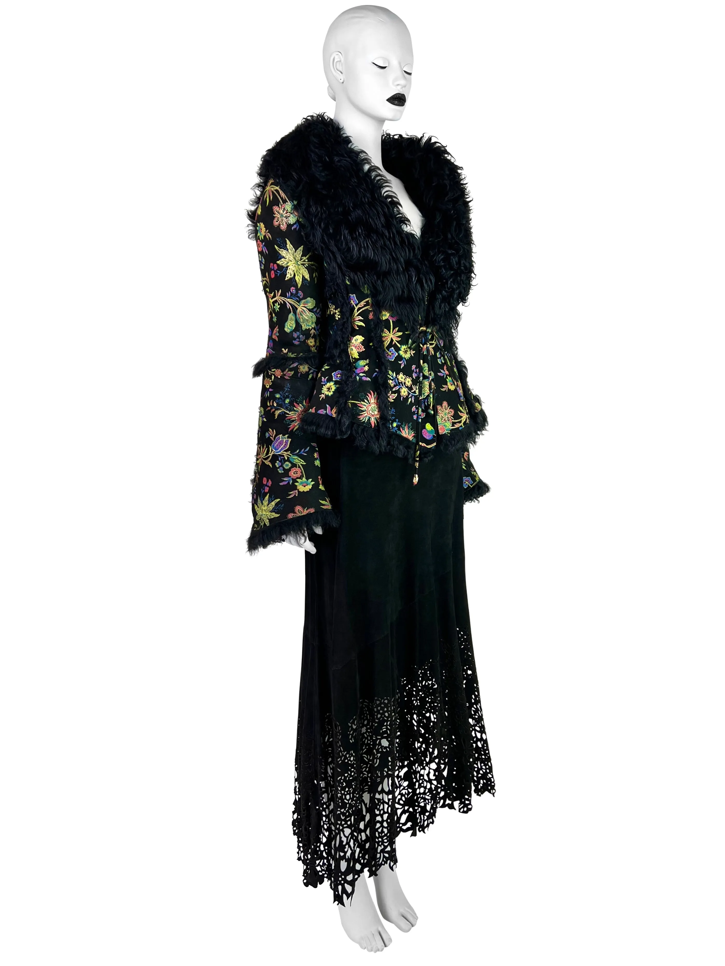 Roberto Cavalli Fall 1999 Hand-painted Flower Shearling Jacket