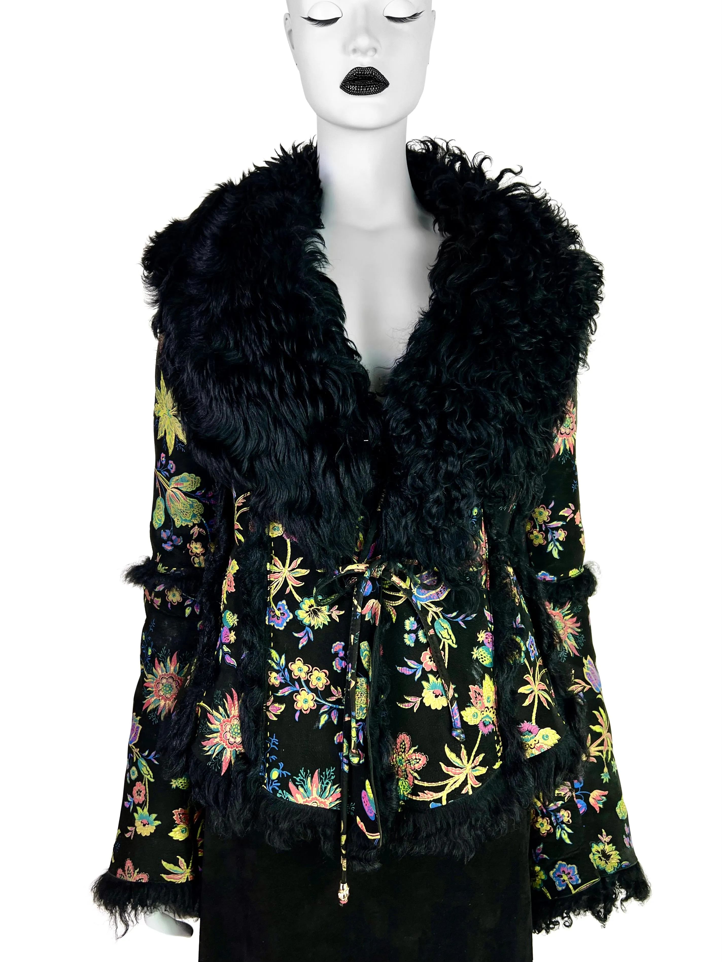 Roberto Cavalli Fall 1999 Hand-painted Flower Shearling Jacket