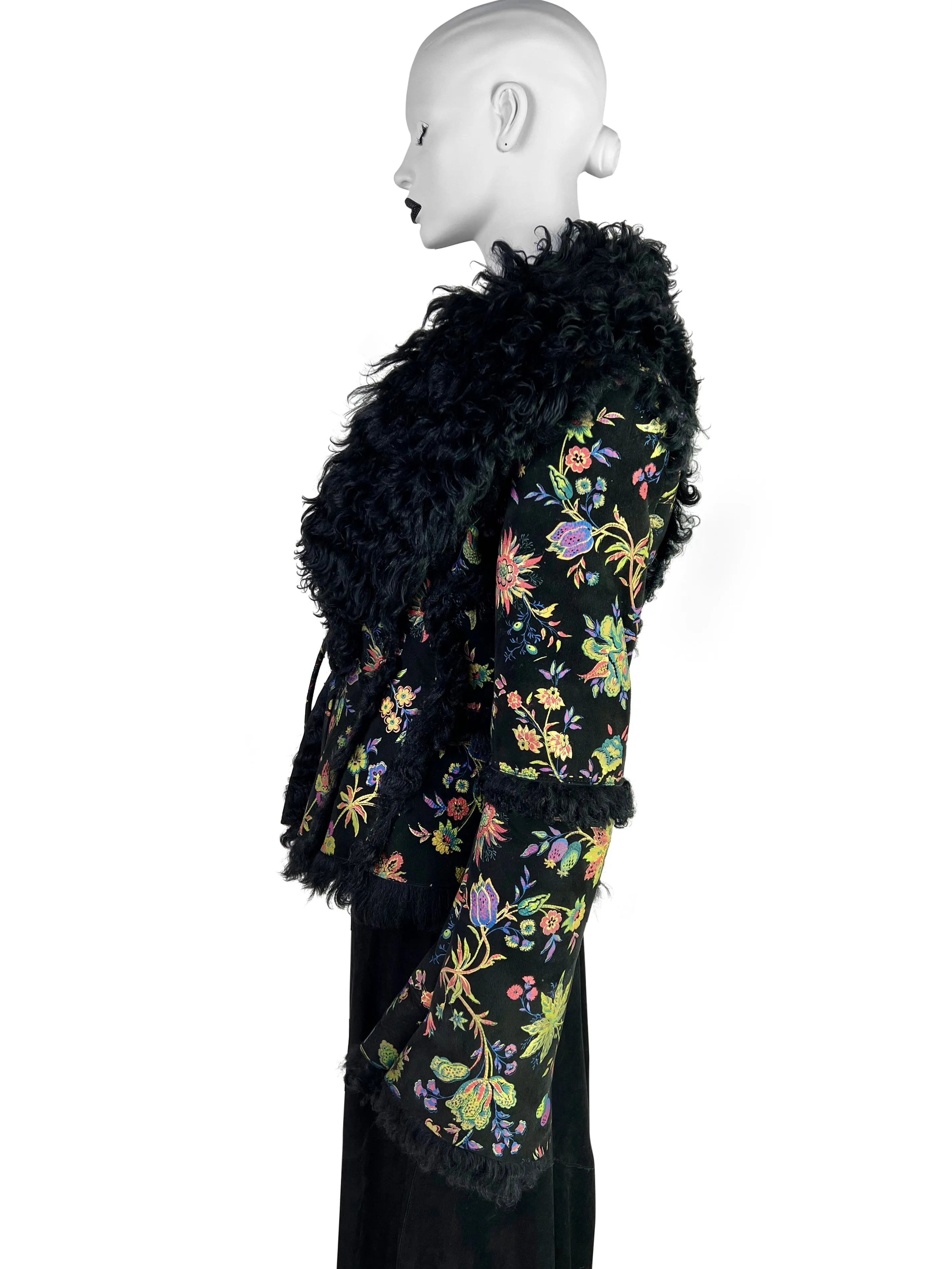 Roberto Cavalli Fall 1999 Hand-painted Flower Shearling Jacket