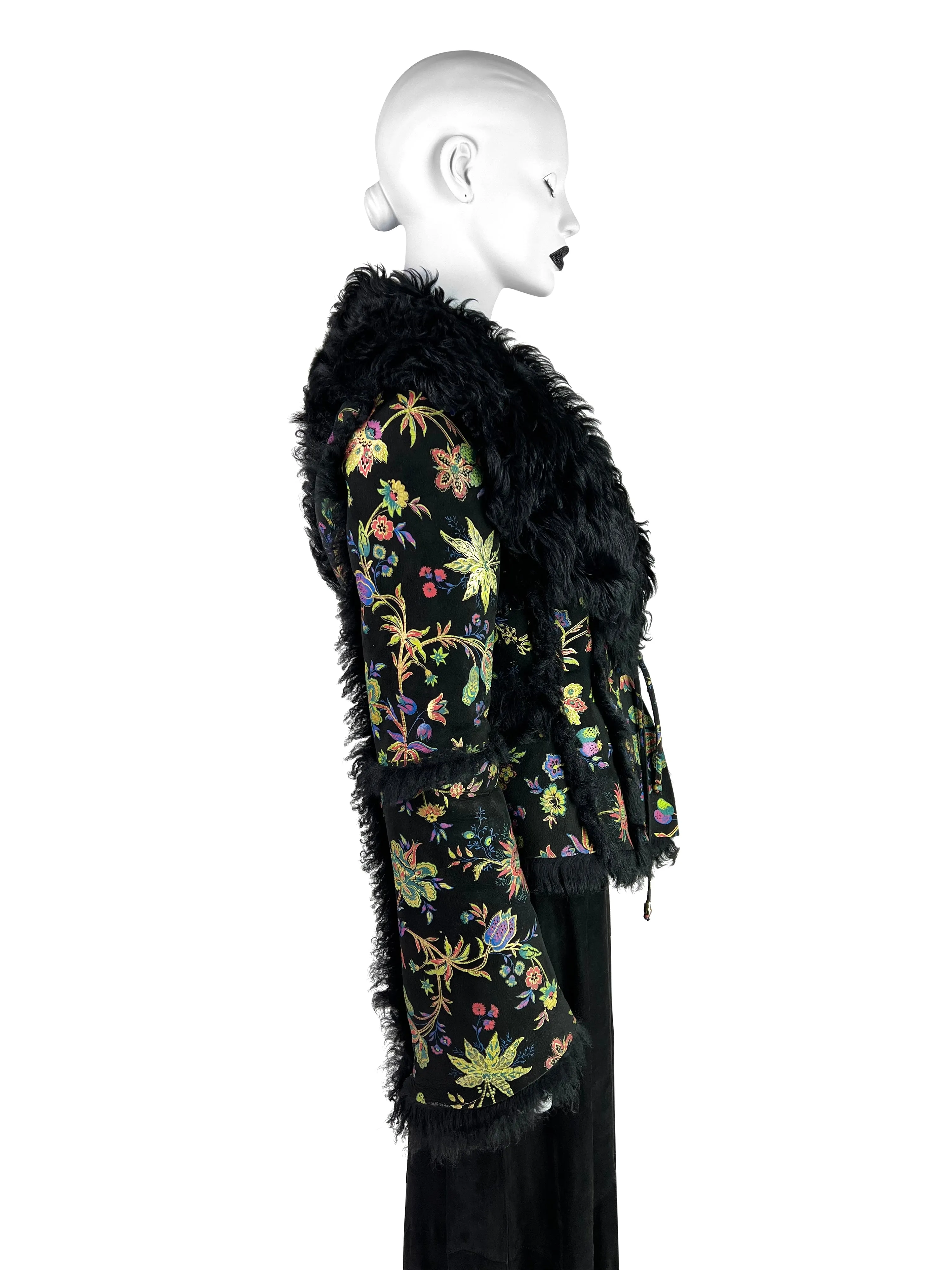 Roberto Cavalli Fall 1999 Hand-painted Flower Shearling Jacket
