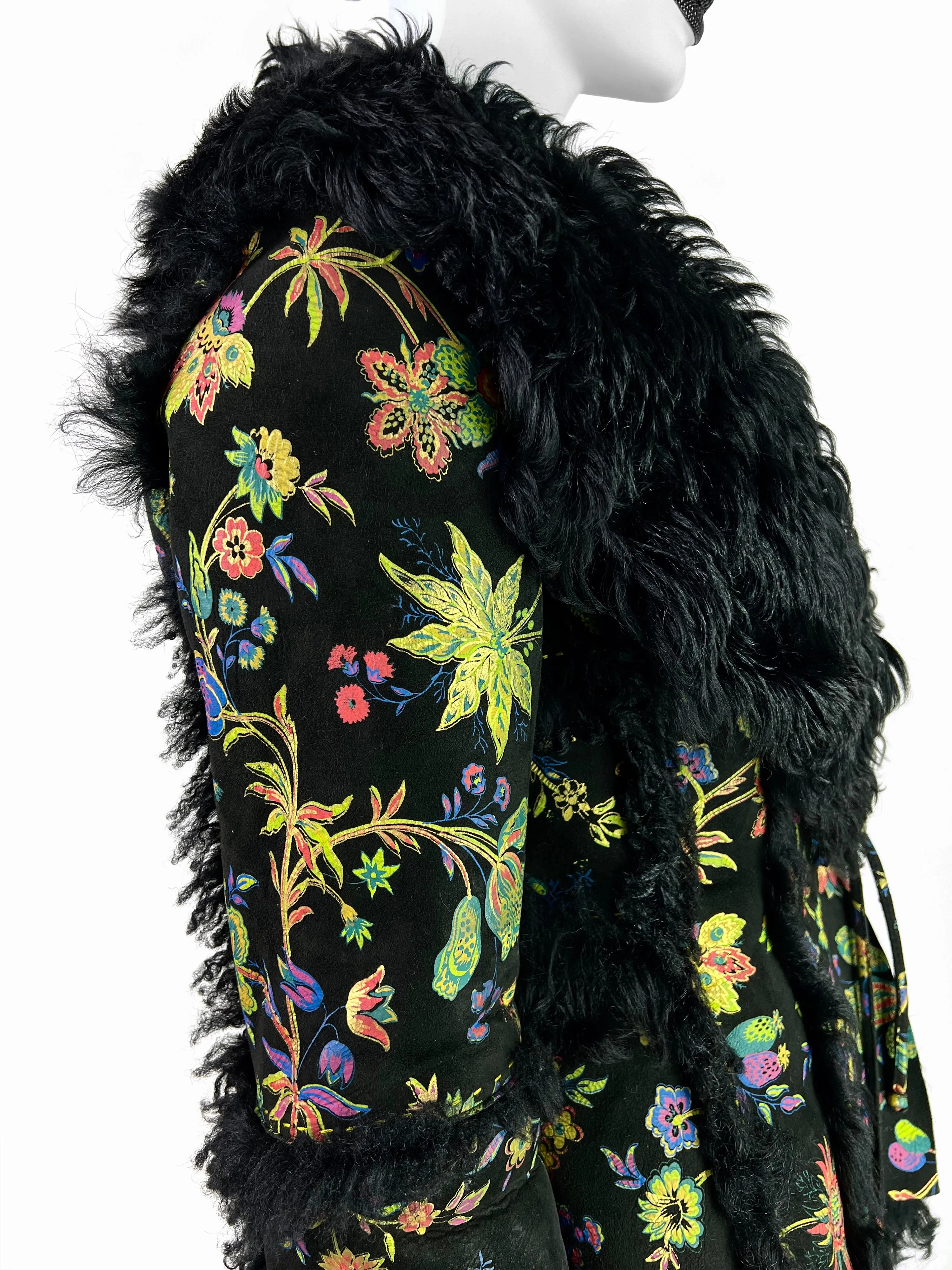 Roberto Cavalli Fall 1999 Hand-painted Flower Shearling Jacket