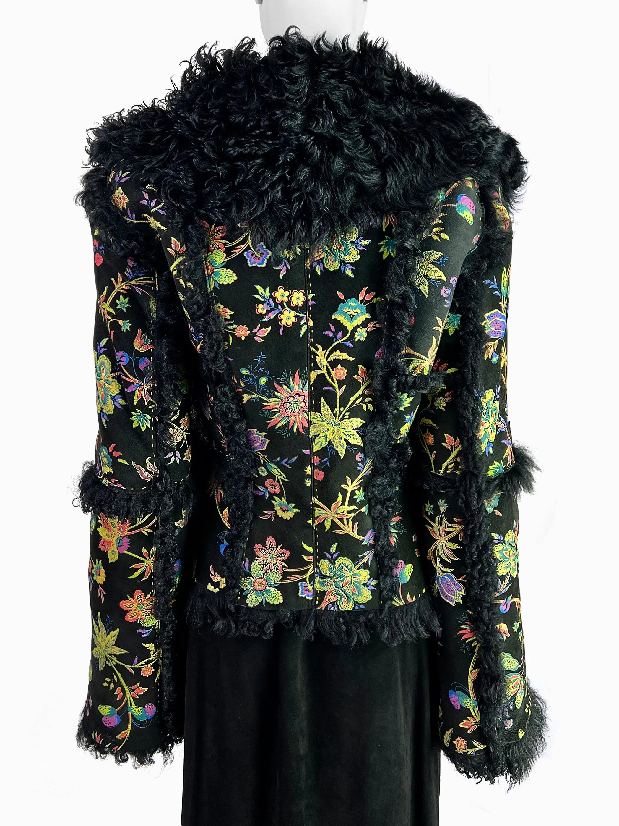 Roberto Cavalli Fall 1999 Hand-painted Flower Shearling Jacket