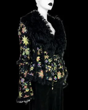 Roberto Cavalli Fall 1999 Hand-painted Flower Shearling Jacket