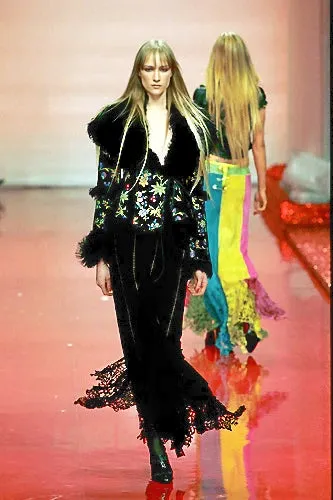 Roberto Cavalli Fall 1999 Hand-painted Flower Shearling Jacket