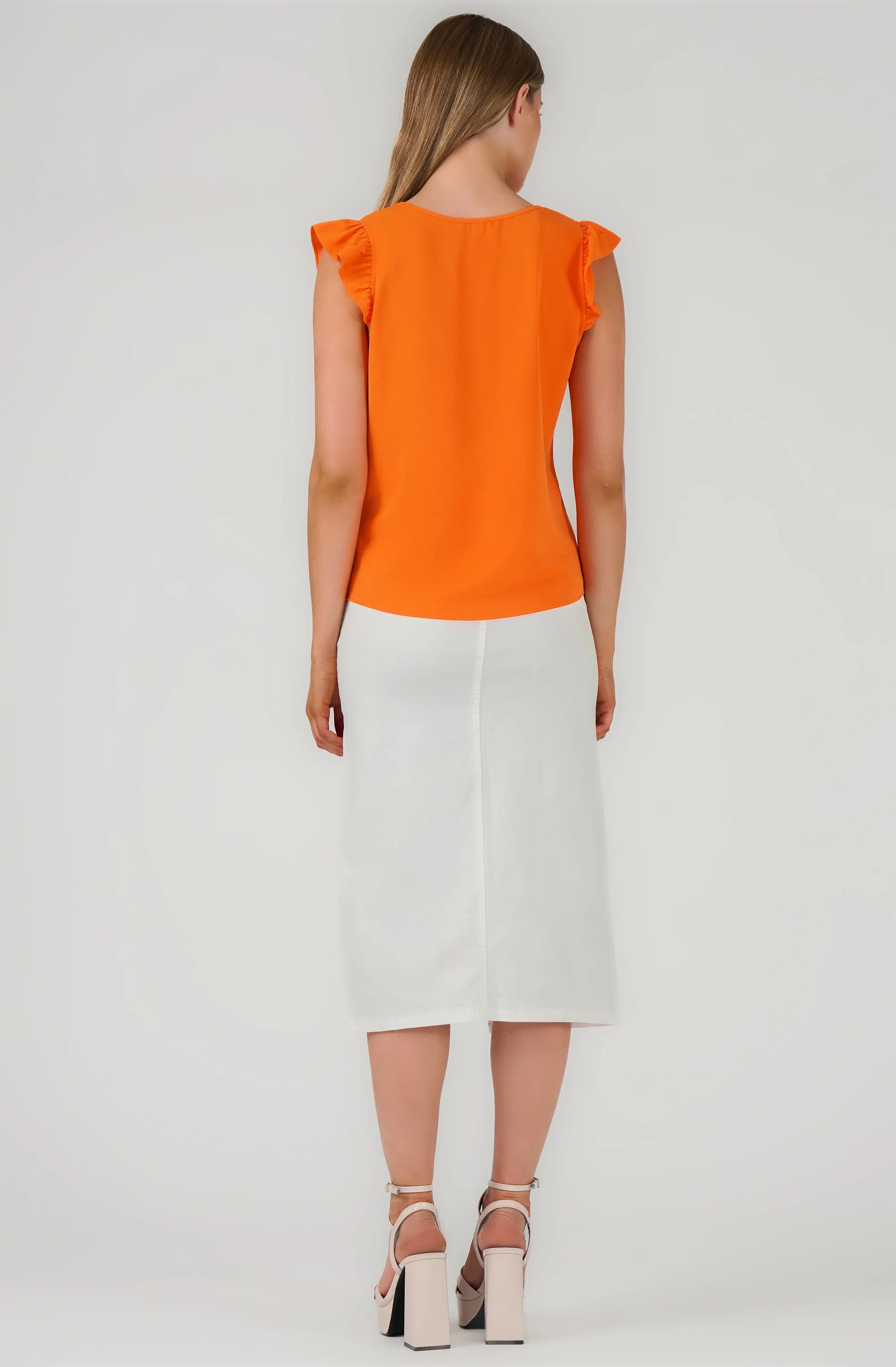 Ruffle Blouse with Crochet Neckline