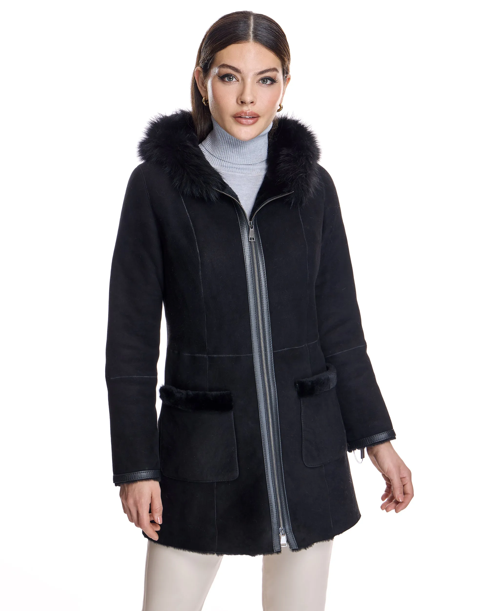Shearling Lamb Jacket with Toscana Lamb Trim Hood