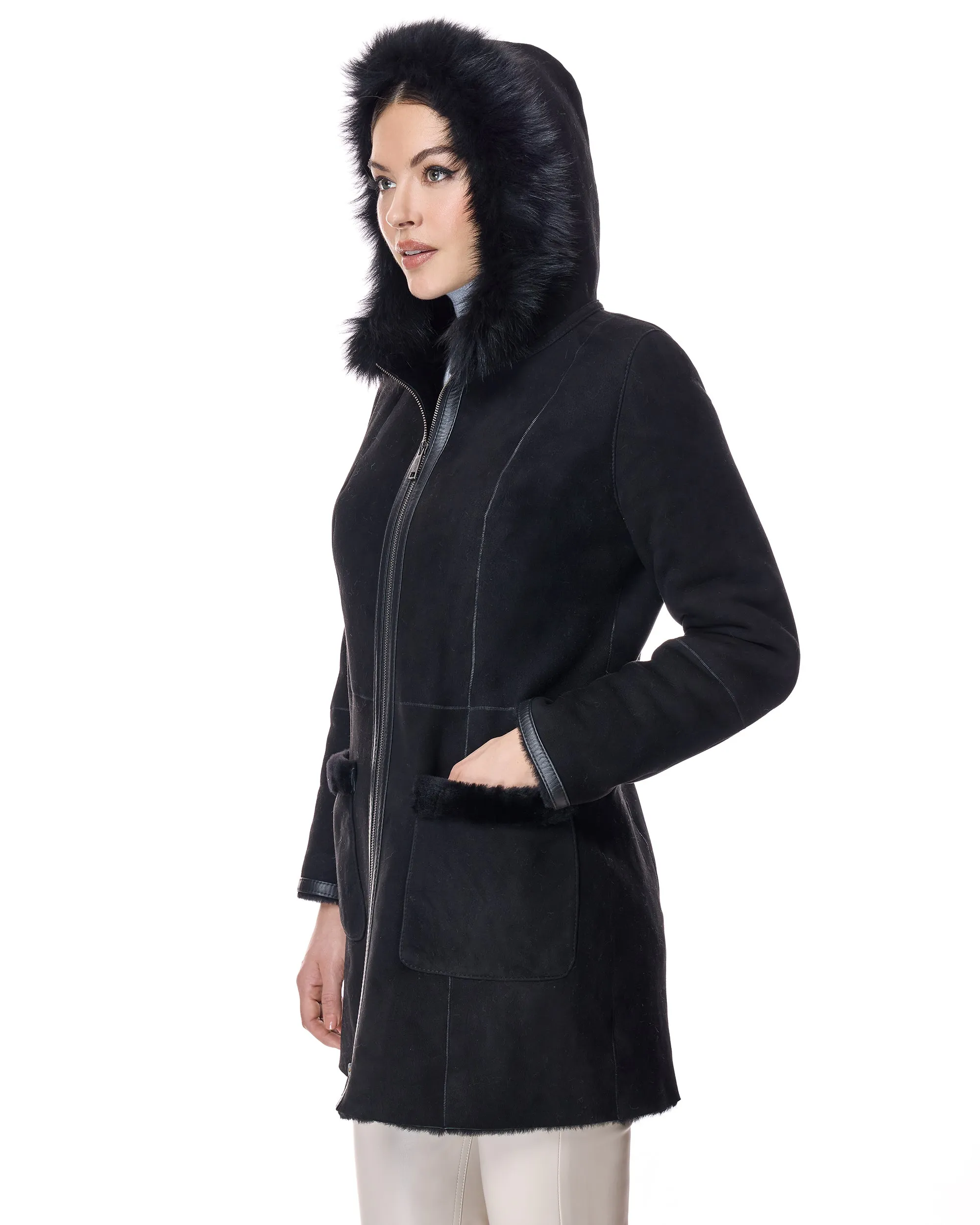 Shearling Lamb Jacket with Toscana Lamb Trim Hood