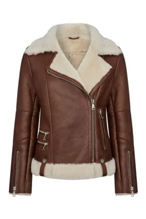 Shearling leather pilot jacket in brown