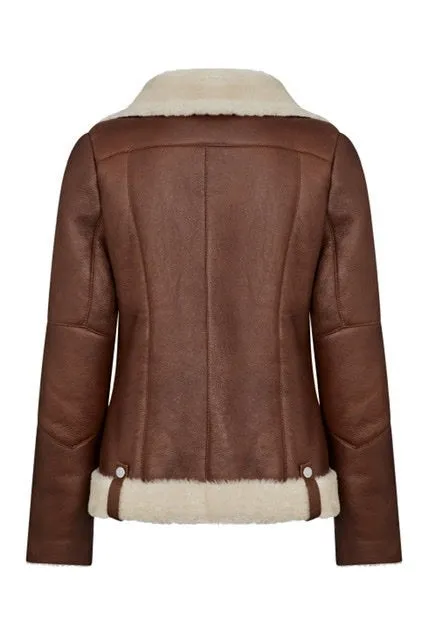 Shearling leather pilot jacket in brown