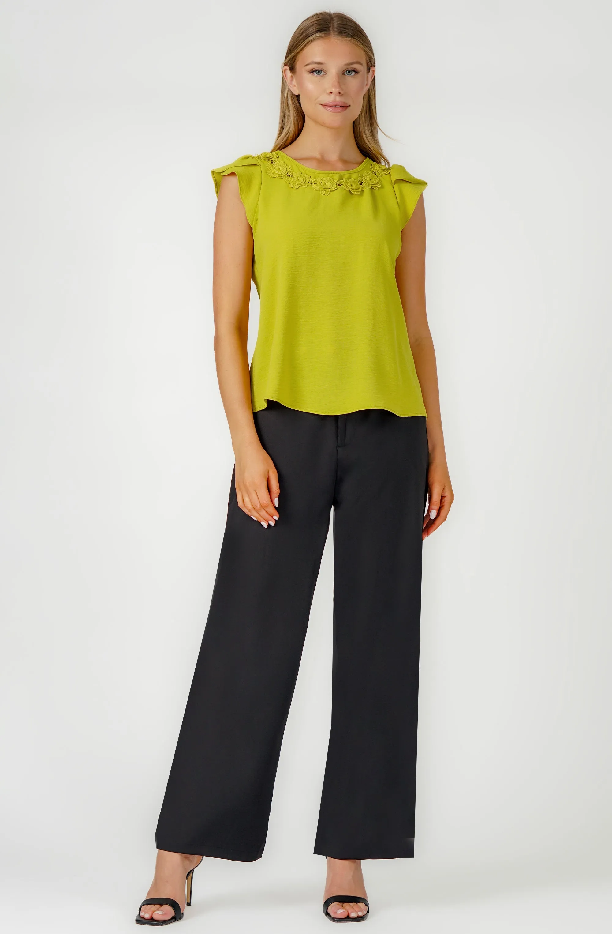Short Sleeved Blouse with Crochet Neckline