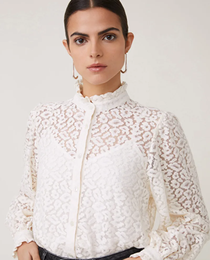 Suncoo Lanna White Leopard Blouse
