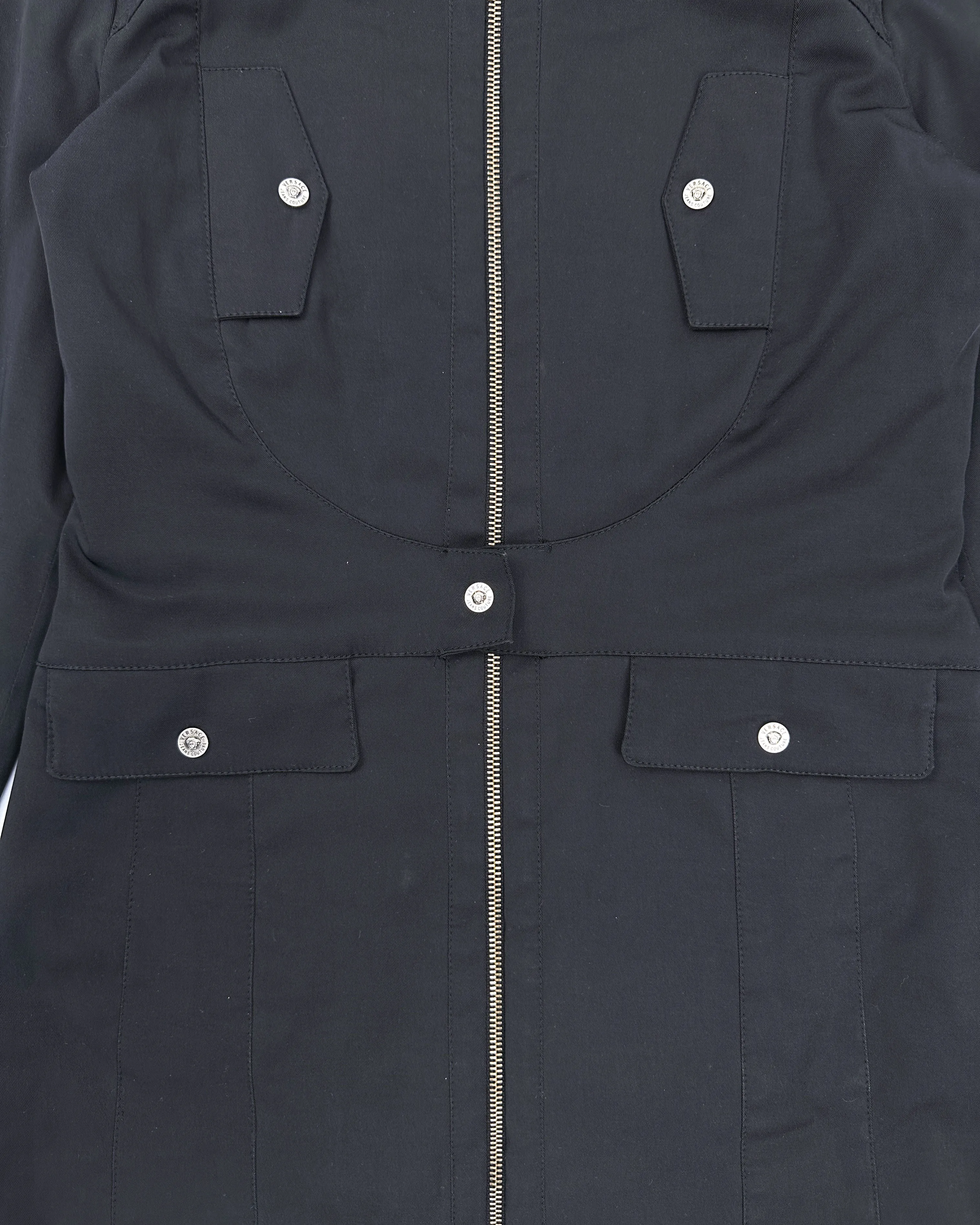 Versace Straight Black Zipped Coat 1990's