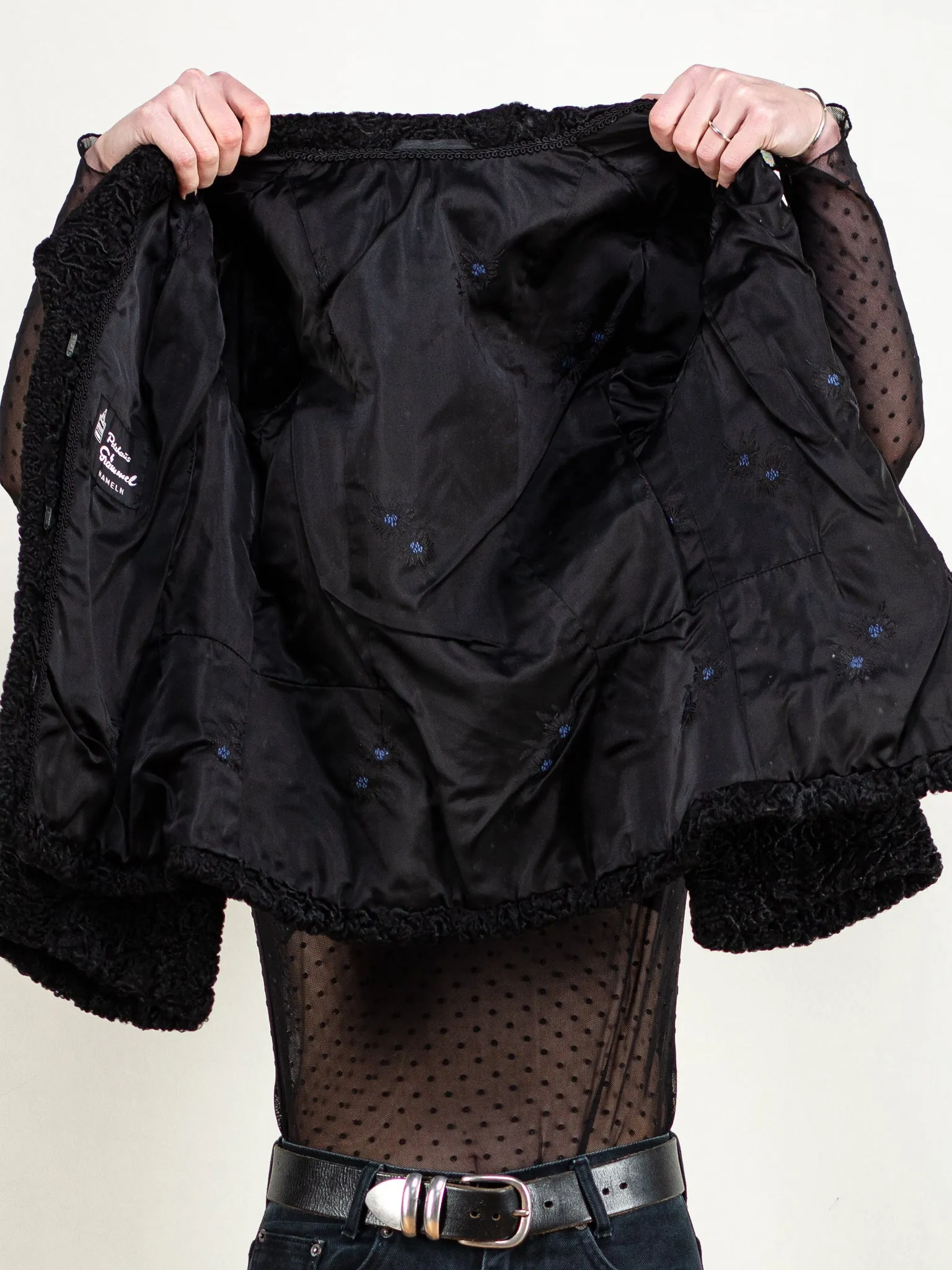 Vintage 70's Women Karakul Fur Jacket in Black