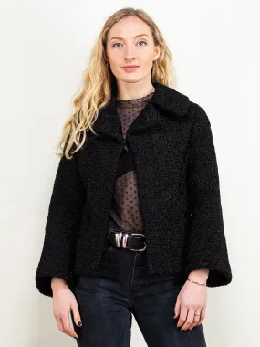 Vintage 70's Women Karakul Fur Jacket in Black