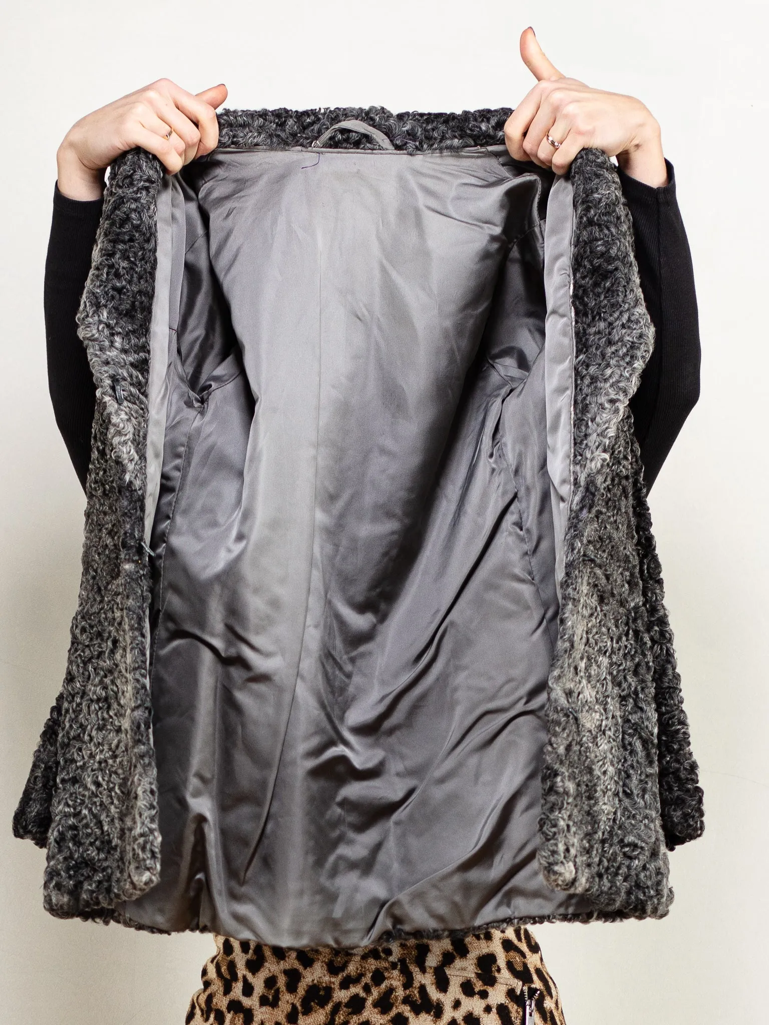 Vintage 70's Women Karakul Fur Jacket in Grey