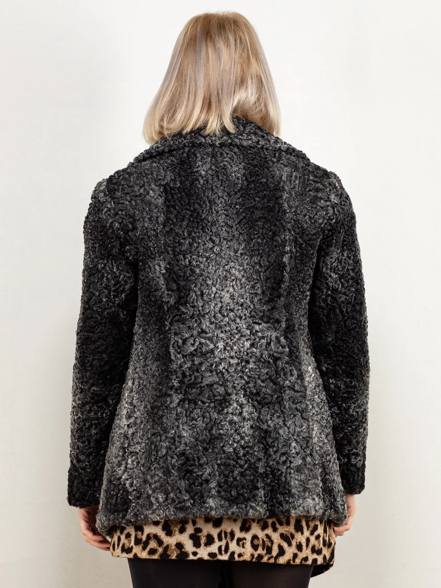 Vintage 70's Women Karakul Fur Jacket in Grey