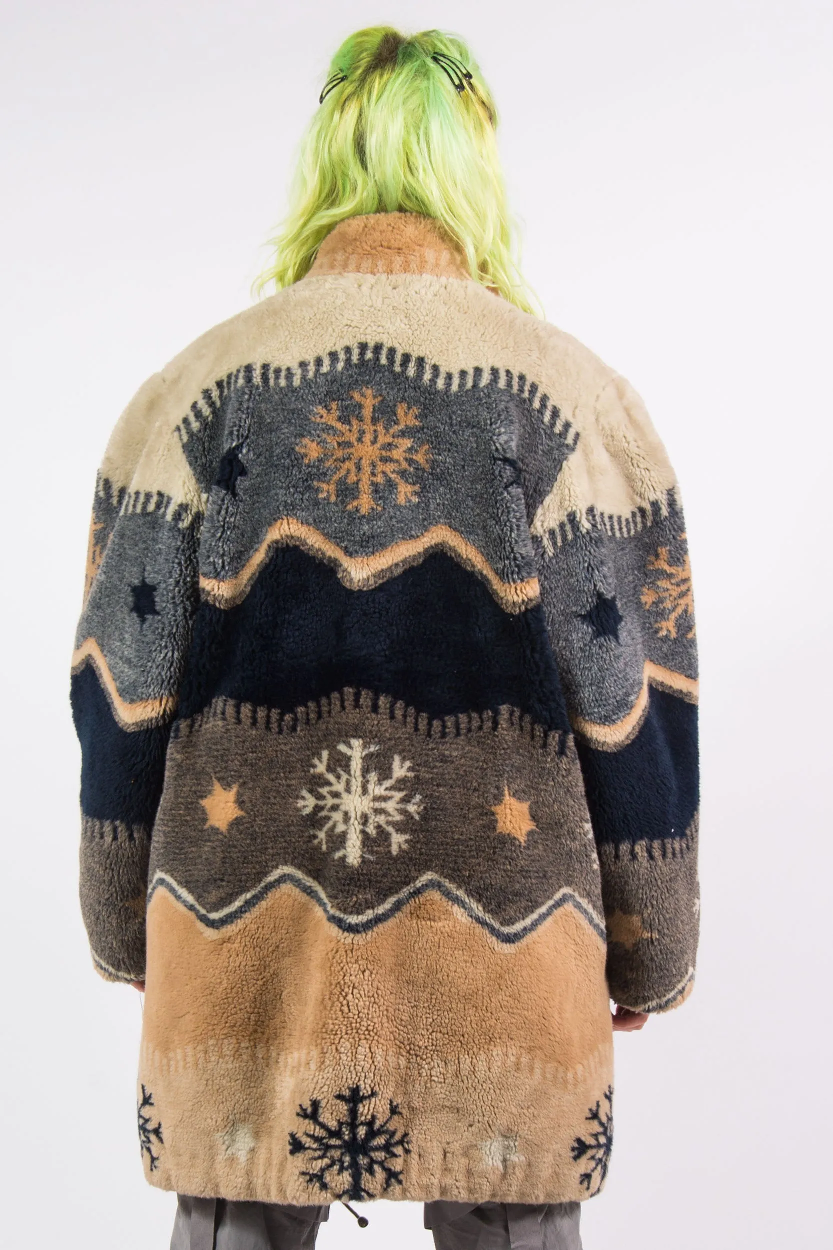 Vintage 90's Patterned Faux Fur Coat