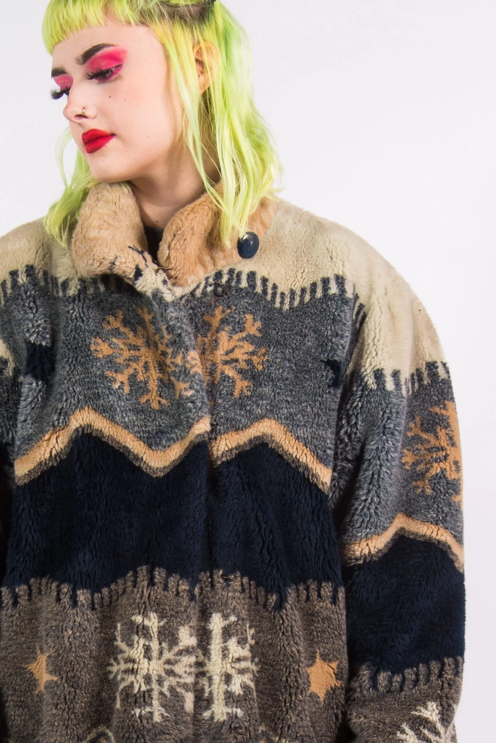 Vintage 90's Patterned Faux Fur Coat