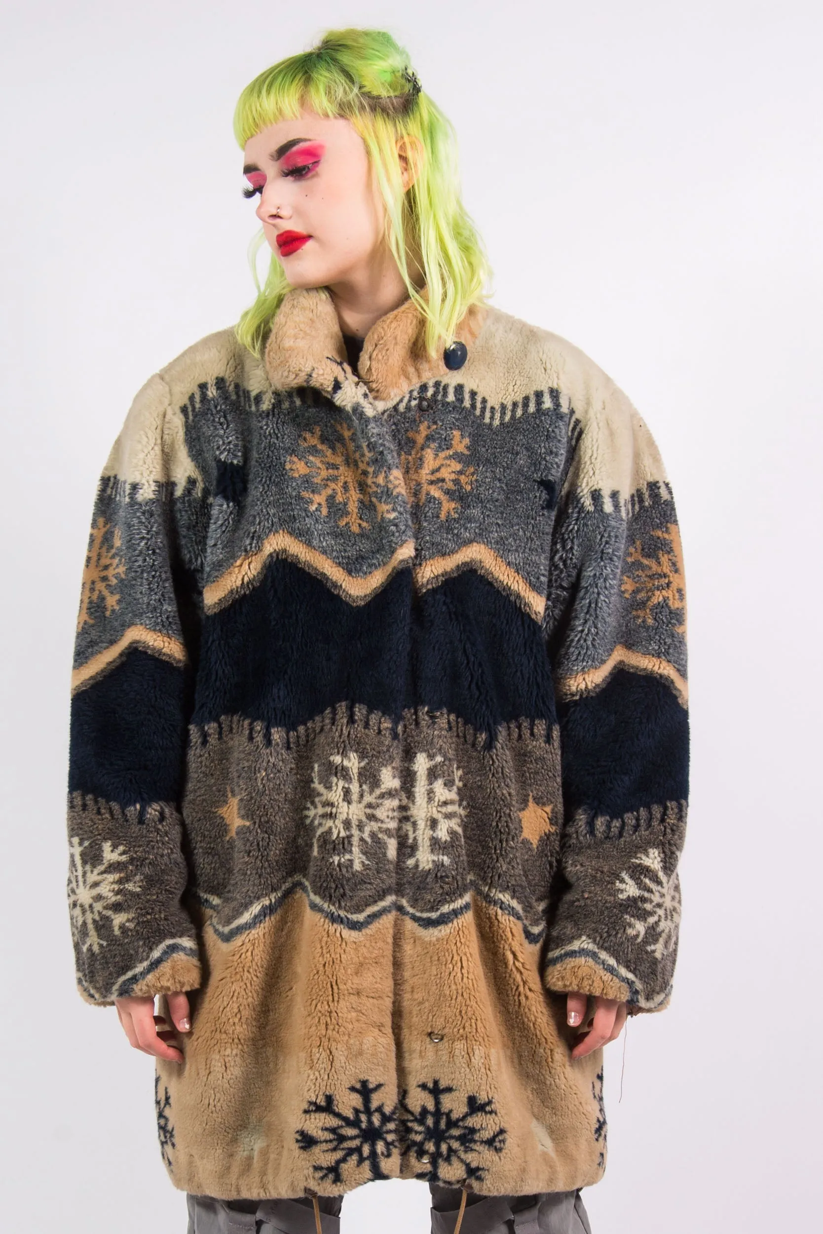 Vintage 90's Patterned Faux Fur Coat