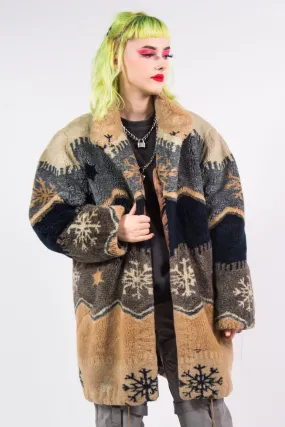 Vintage 90's Patterned Faux Fur Coat