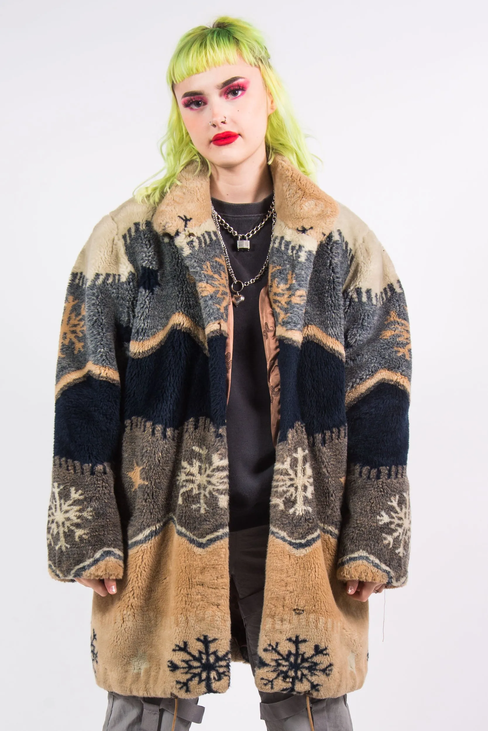 Vintage 90's Patterned Faux Fur Coat