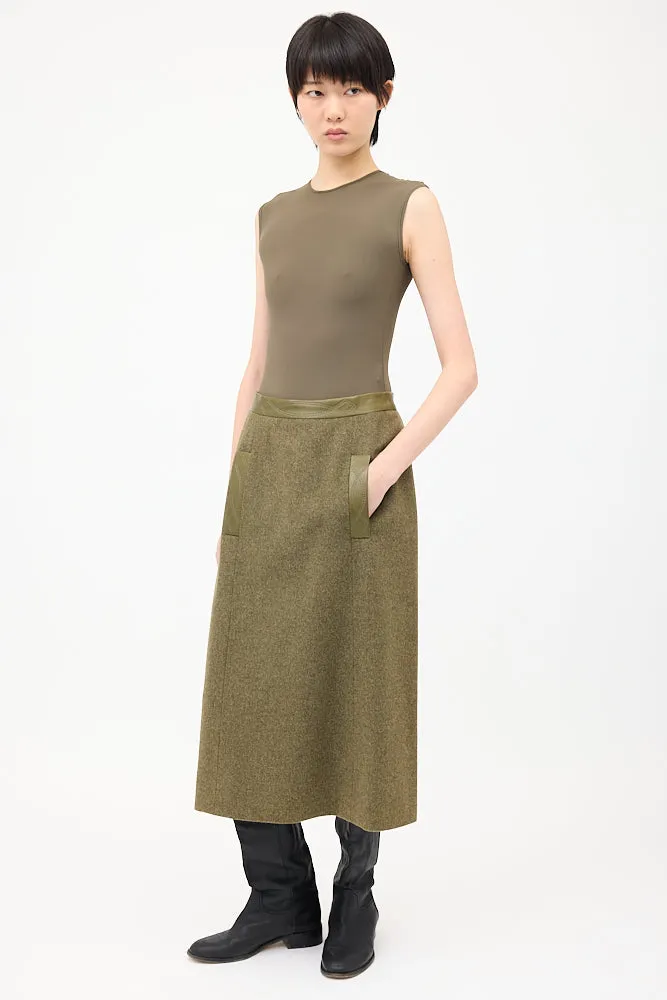Vintage Green Wool & Cashmere Midi Skirt