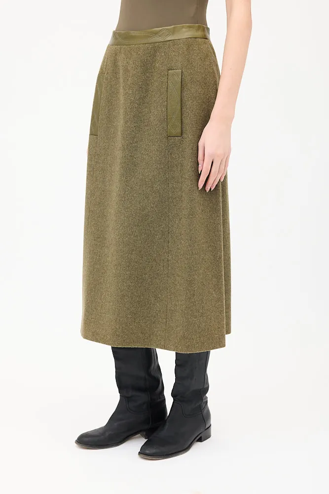 Vintage Green Wool & Cashmere Midi Skirt