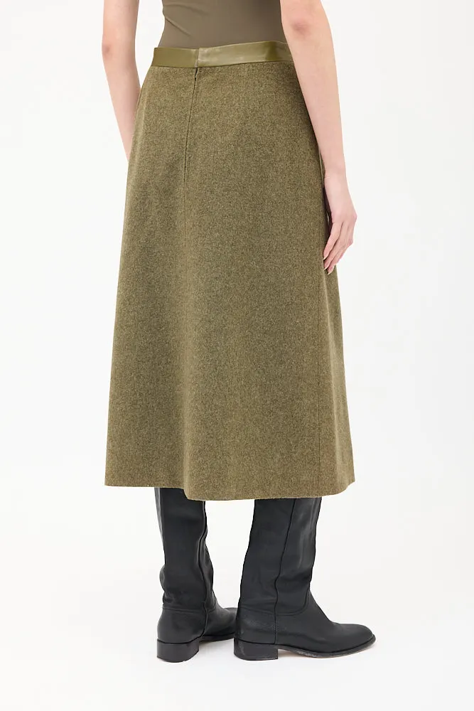 Vintage Green Wool & Cashmere Midi Skirt
