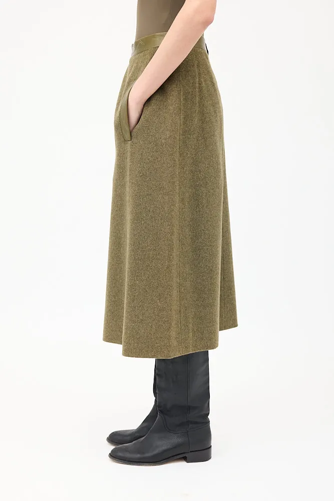 Vintage Green Wool & Cashmere Midi Skirt