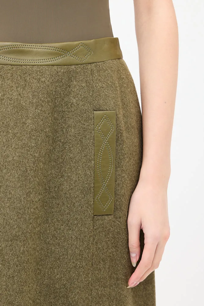 Vintage Green Wool & Cashmere Midi Skirt
