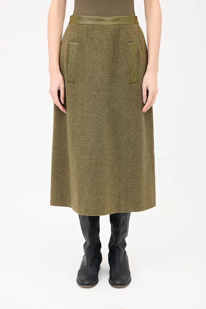 Vintage Green Wool & Cashmere Midi Skirt