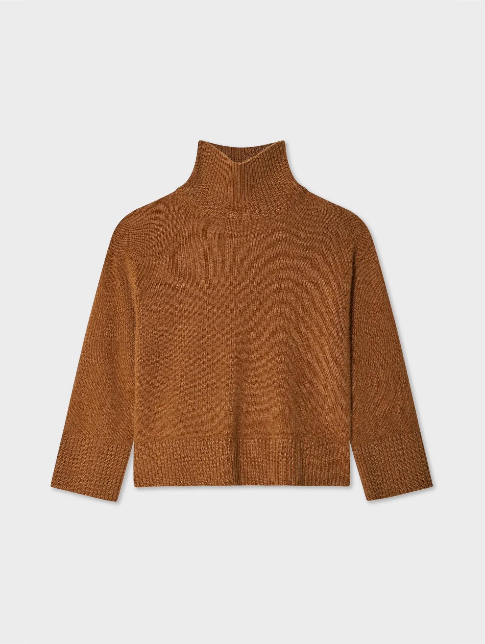White   Warren - Cashmere Easy Standneck Sweater in Cedar Brown