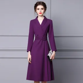 Women Autumn New Design 2022 Elegant Purple Midi Blazer Trench Coat Formal Dress