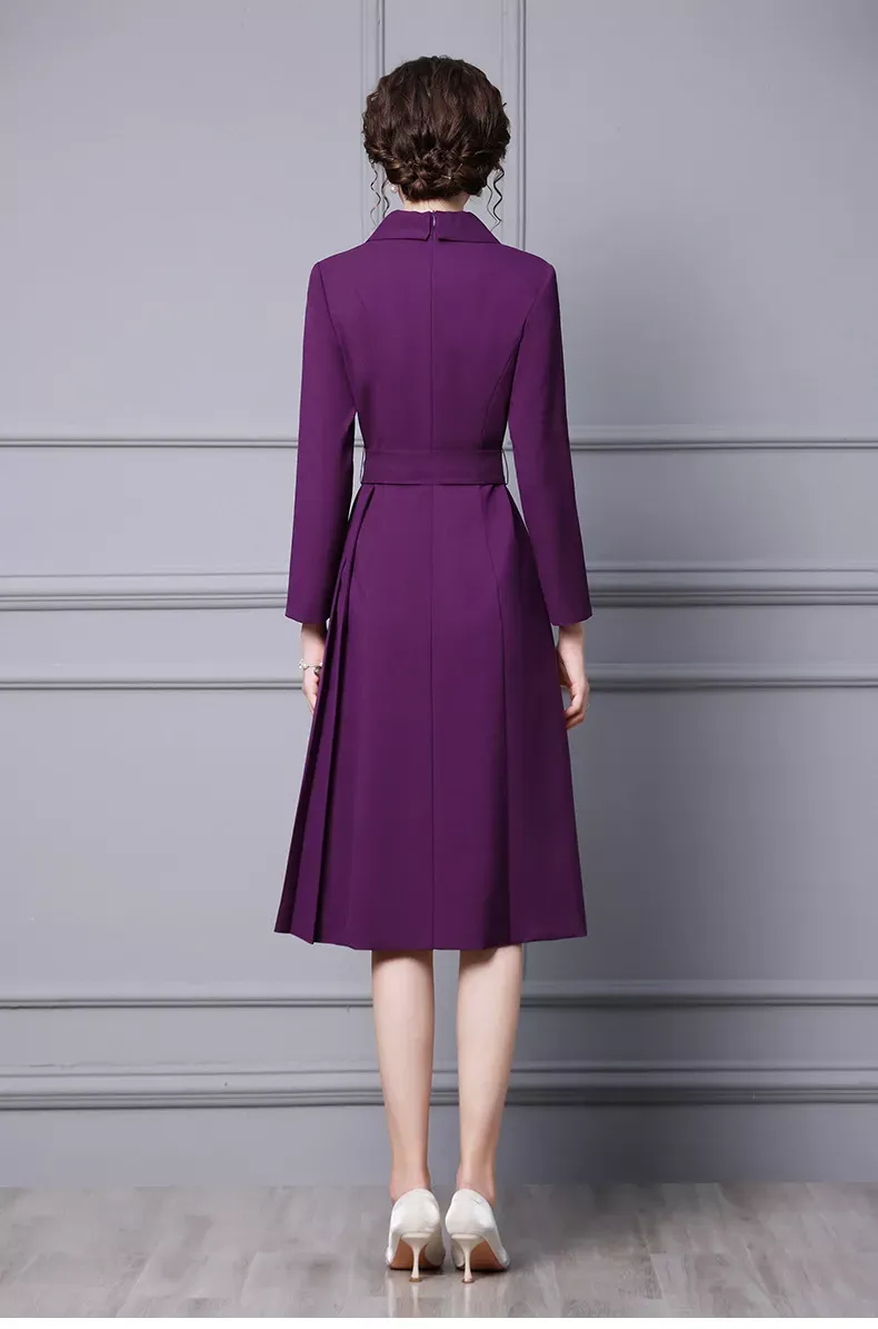 Women Autumn New Design 2022 Elegant Purple Midi Blazer Trench Coat Formal Dress