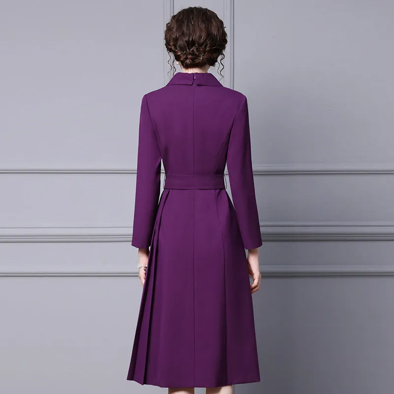 Women Autumn New Design 2022 Elegant Purple Midi Blazer Trench Coat Formal Dress
