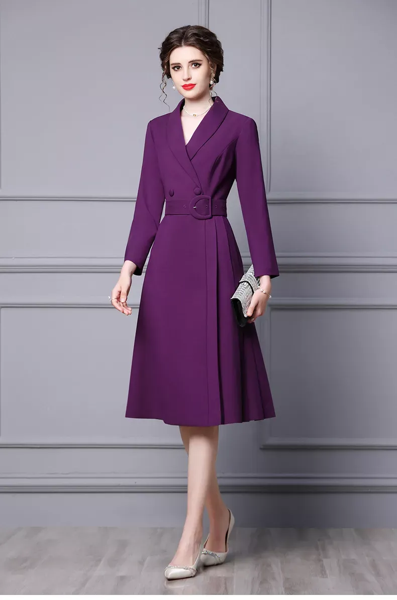 Women Autumn New Design 2022 Elegant Purple Midi Blazer Trench Coat Formal Dress